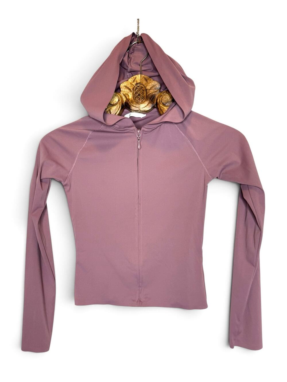 Zara Zip Up Long Sleeve Athletic Layer Bodycon Mauve Hooded Small